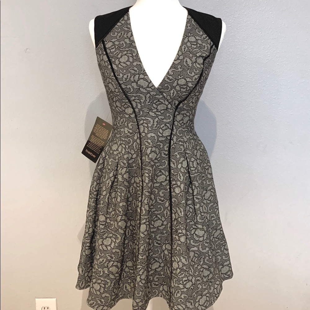 Brand New Bebe Gray Lace Dress with Open Back NWT